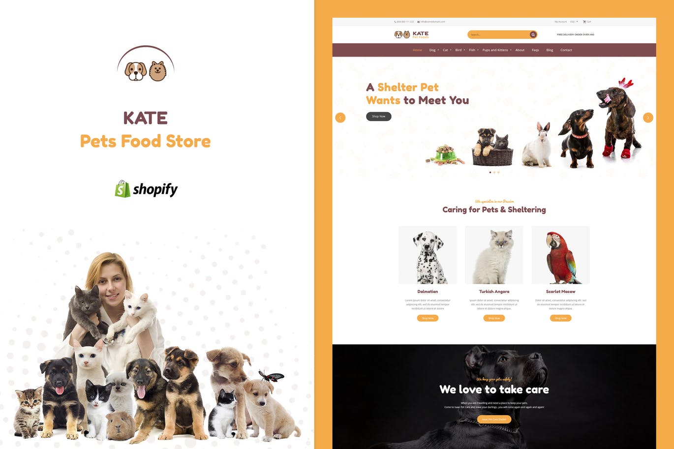 狗和宠物食品店Shopify主题Kate
