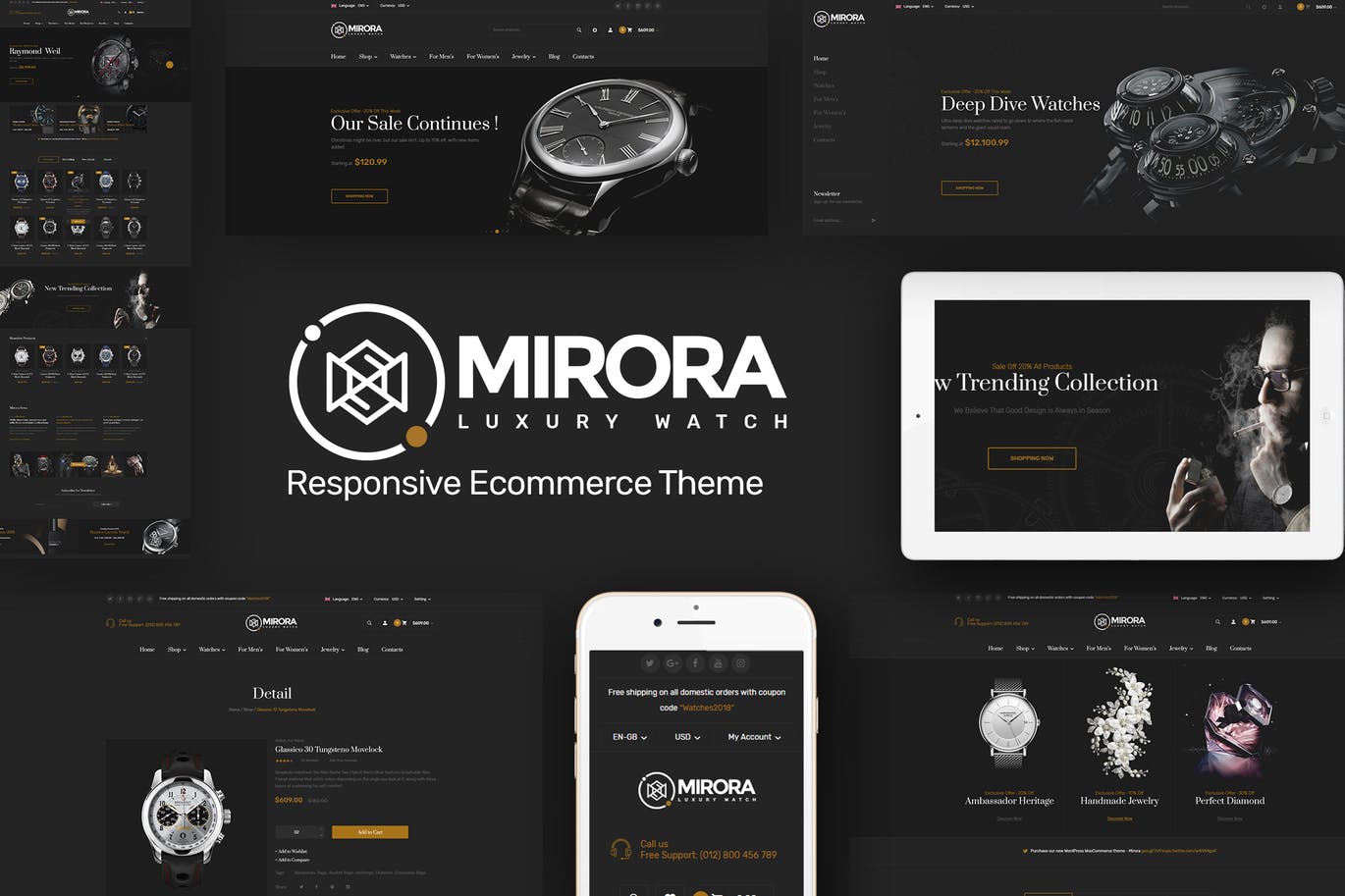 手表奢侈品商店Opencart主题模板Mirora